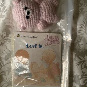 Precious Moments Pink Crocheted Bear with Love Is Book